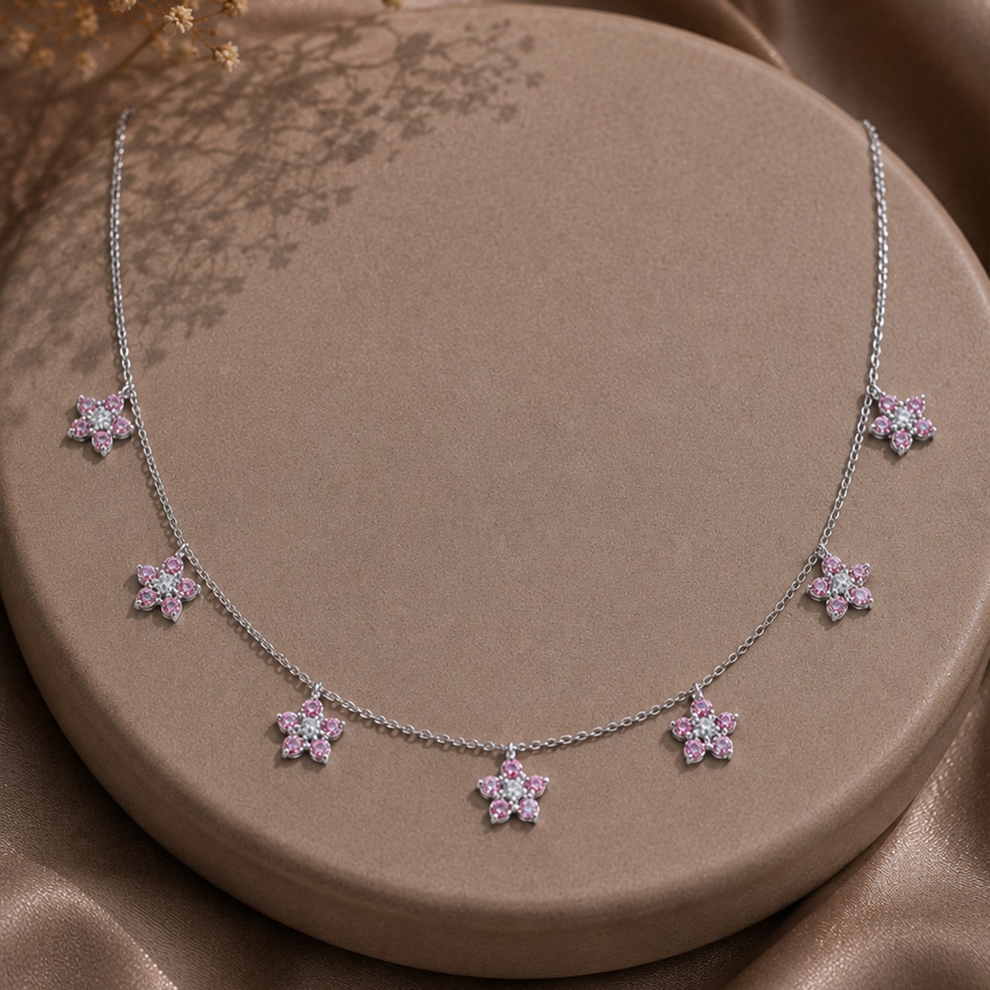 Celestia Floral Charm Necklace Pink